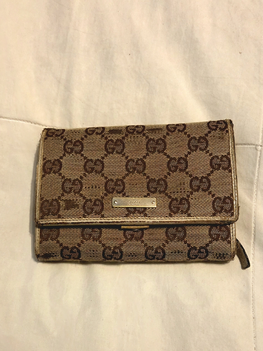 Gucci Brown Monogram Fold Wallet with Gold Plaque